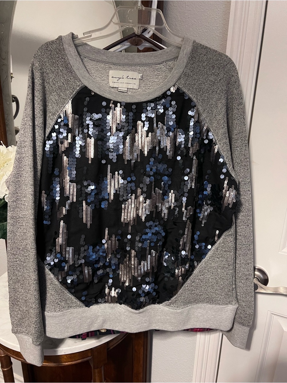 Grey Sweatshirt with Black & Silver Sequined Front